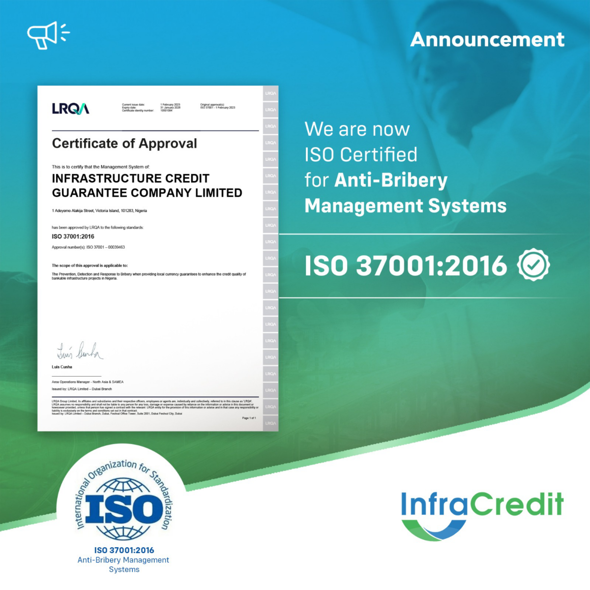 Certification document cover